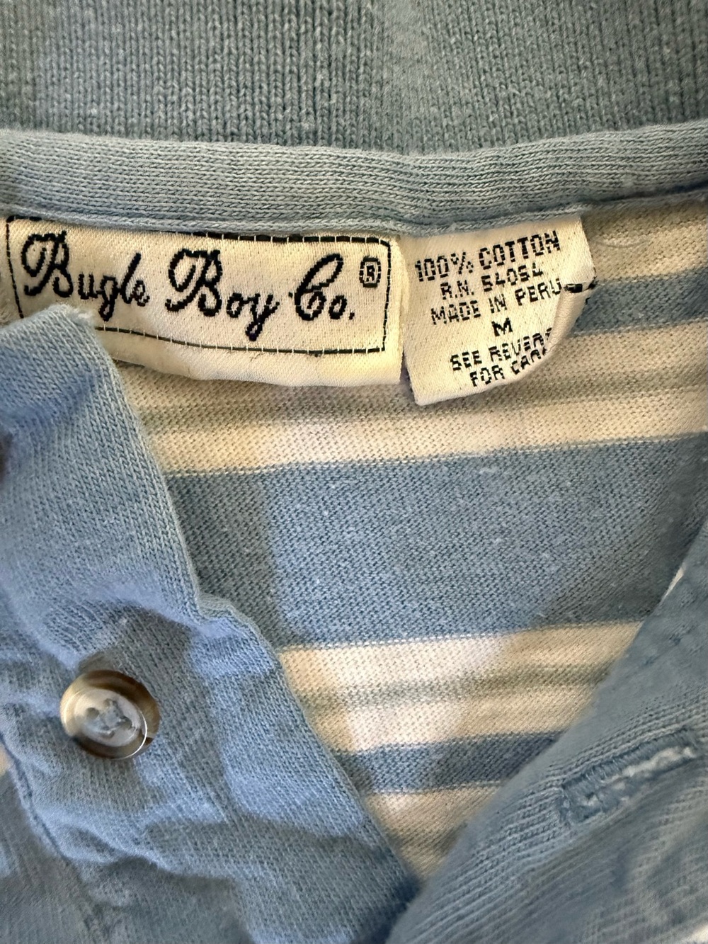 Men's Vintage Blue Stripe Bugle Boy Polo Short Sleeve 90s Y2K - Picture 5 of 5